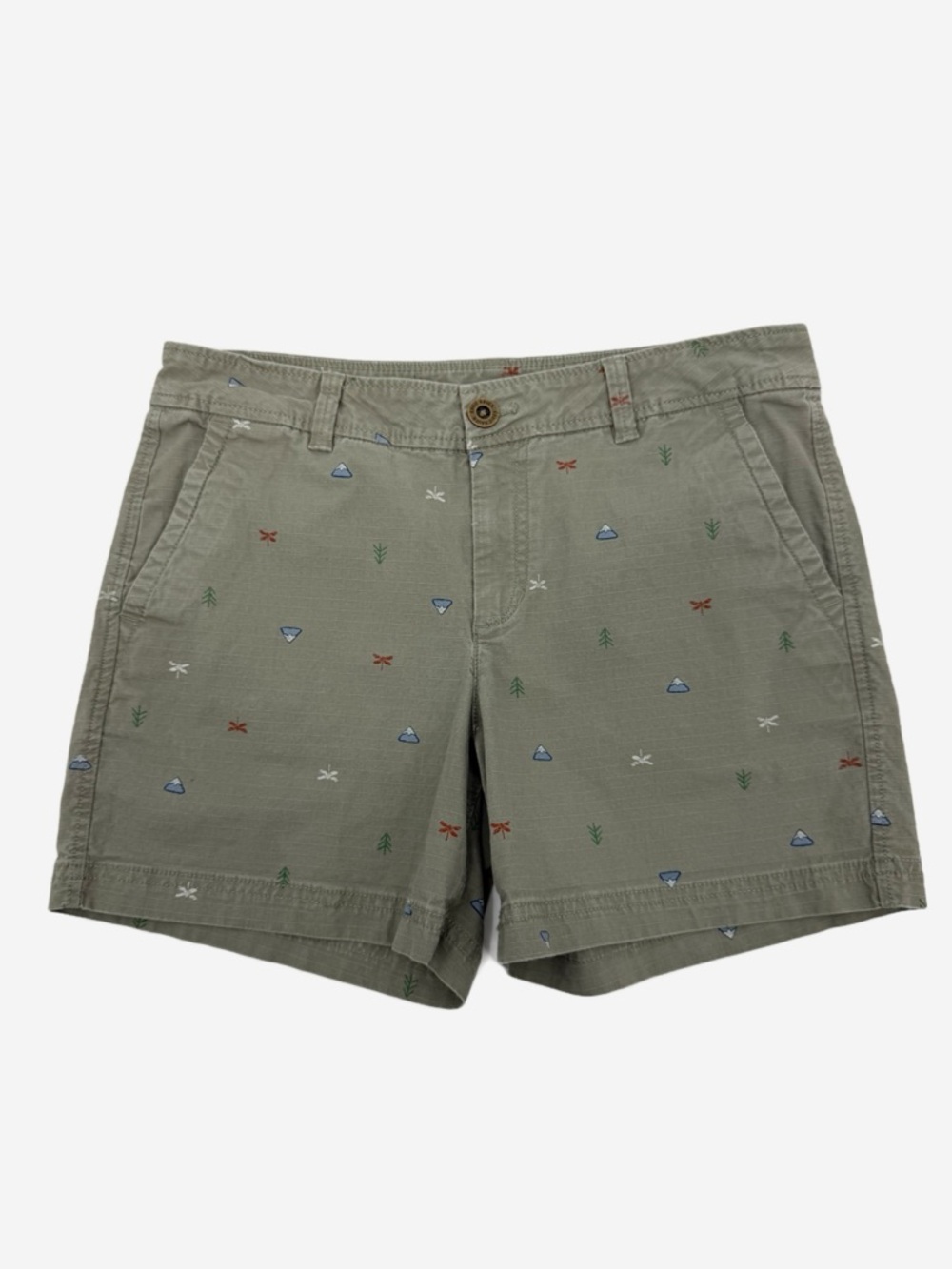 Eddie Bauer Olive Green Outdoor Print Shorts Cotton Stretch Casual Size 6